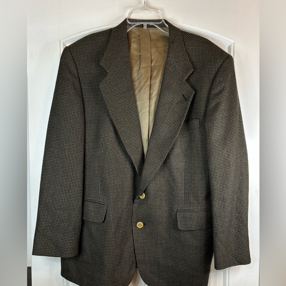 Oscar De La Renta Brown Black Houndstooth Wool Two-Button Blazer Men’s Size 44R